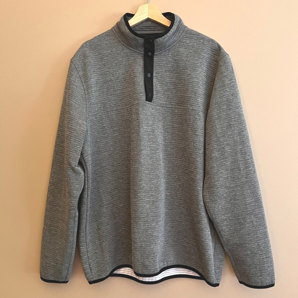 J.Crew Authentic Fleece Mens XL Gray Textured Snap Mock Neck Pullover Sweater
